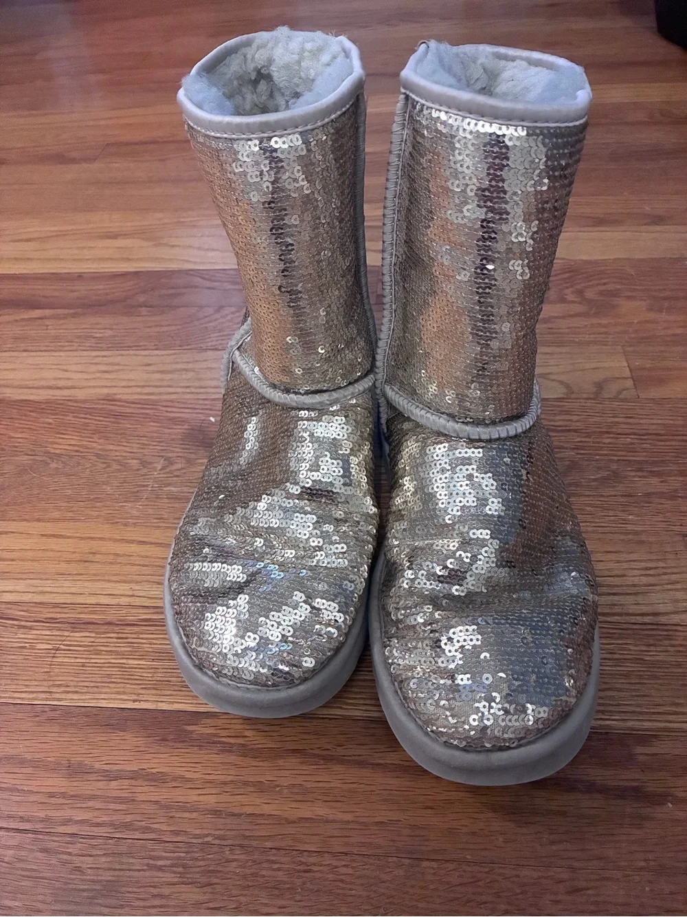 Y2K UGG Classic Short Cosmos Sequin Boots Silver / Gold Shimmer Sequins